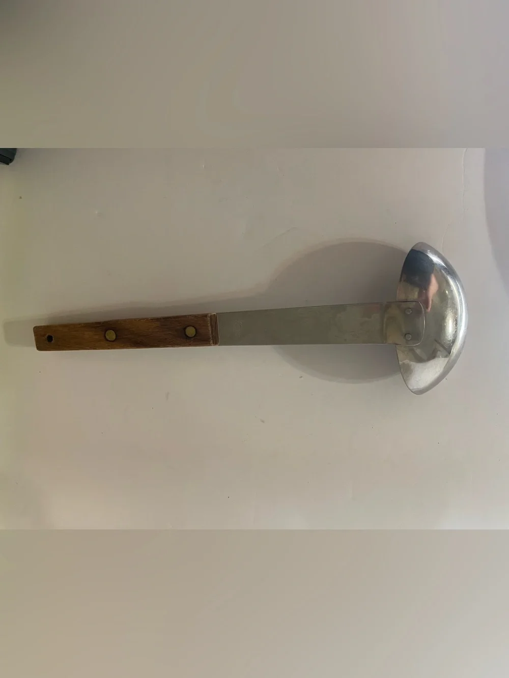 Vtg 9” Stainless Steel Wood Handle Pour Ladle MCM Advertisement Egg Poacher